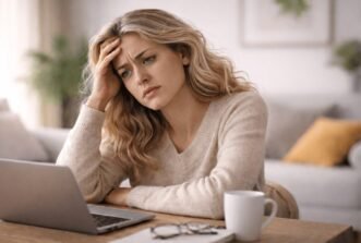 Woman experiencing mental overload and stress, representing how Access Bars sessions support stress relief and nervous system reset in London.